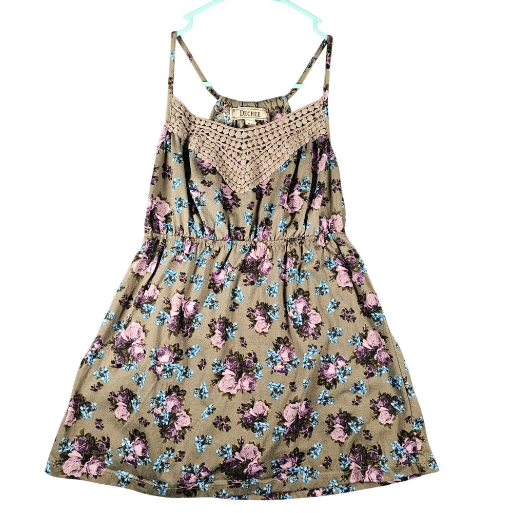 Decree‎ Women Olive Green Floral Crochet Lace Neck Cami Top Empire Waist Medium